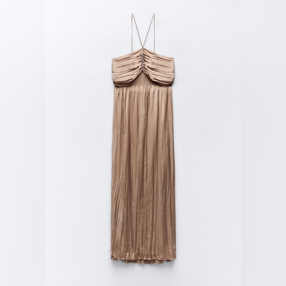 WRINKLE LOOK SATIN EFFECT DRESS Stone color - Picture 2 of 4